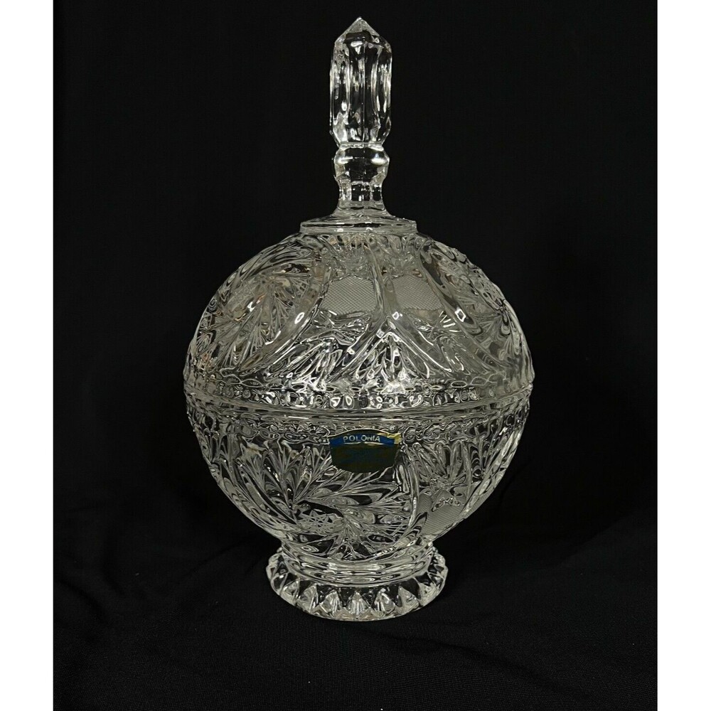 VTG MCM Polonia Round 24% PhO Lead Crystal Star Pinwheel 11" Candy Dish Poland
